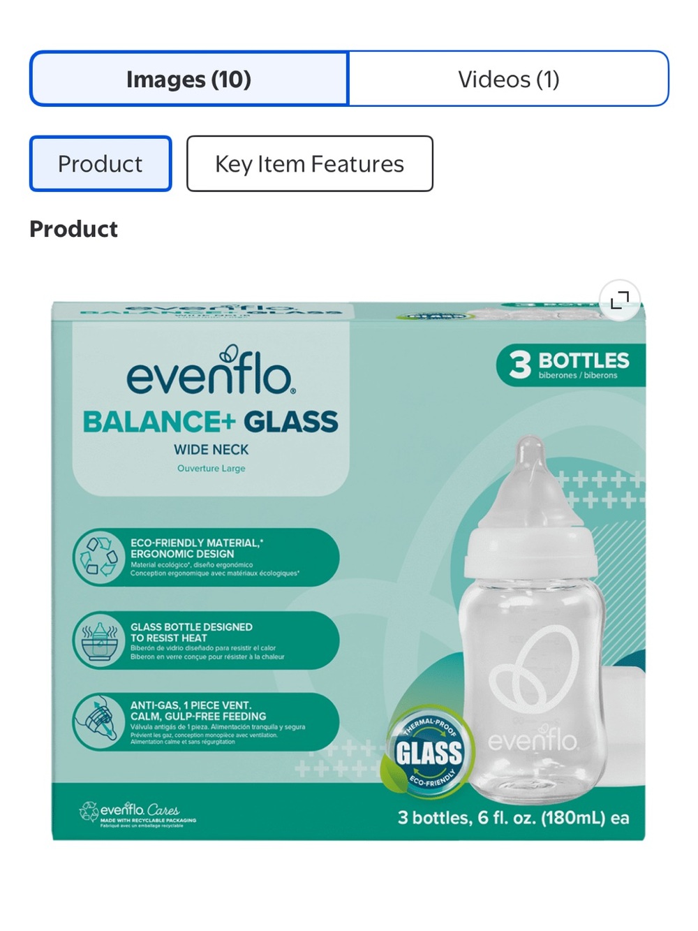 Balance+ Glass Wide Neck Baby Bottle - Clear (3 Pack)